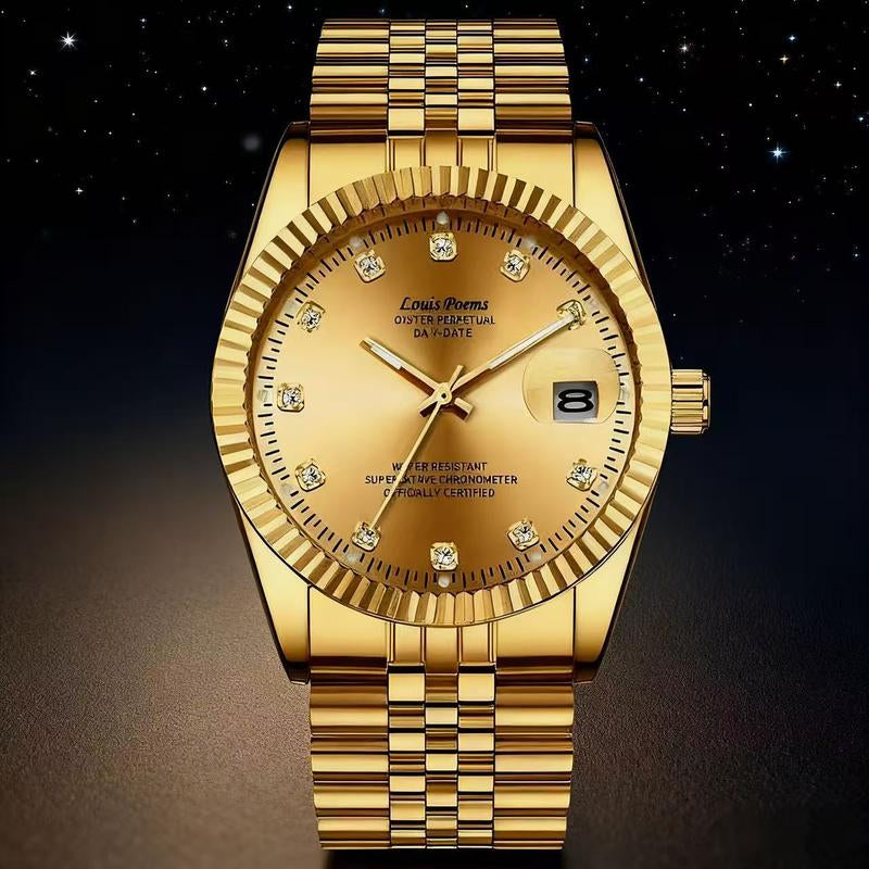 Louis Poems Gold Diary Luxury Business Watch - Men's Waterproof Quartz Timepiece