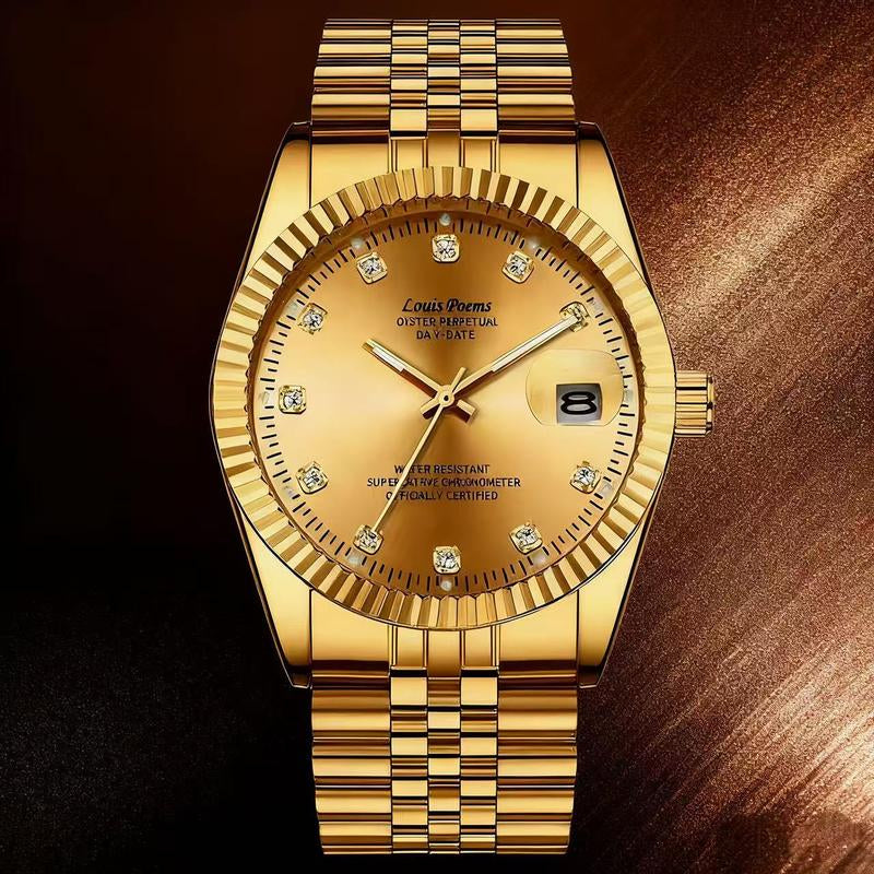 Louis Poems Gold Diary Luxury Business Watch - Men's Waterproof Quartz Timepiece