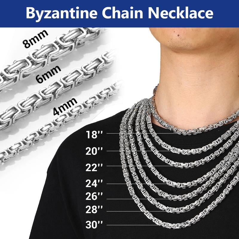 PROSTEEL Byzantine Chain Necklace Stainless Steel Stylish and Cool Length 18-30 Inches Width 4MM/6MM/8MM Necklaces for Men Women with Gift Box