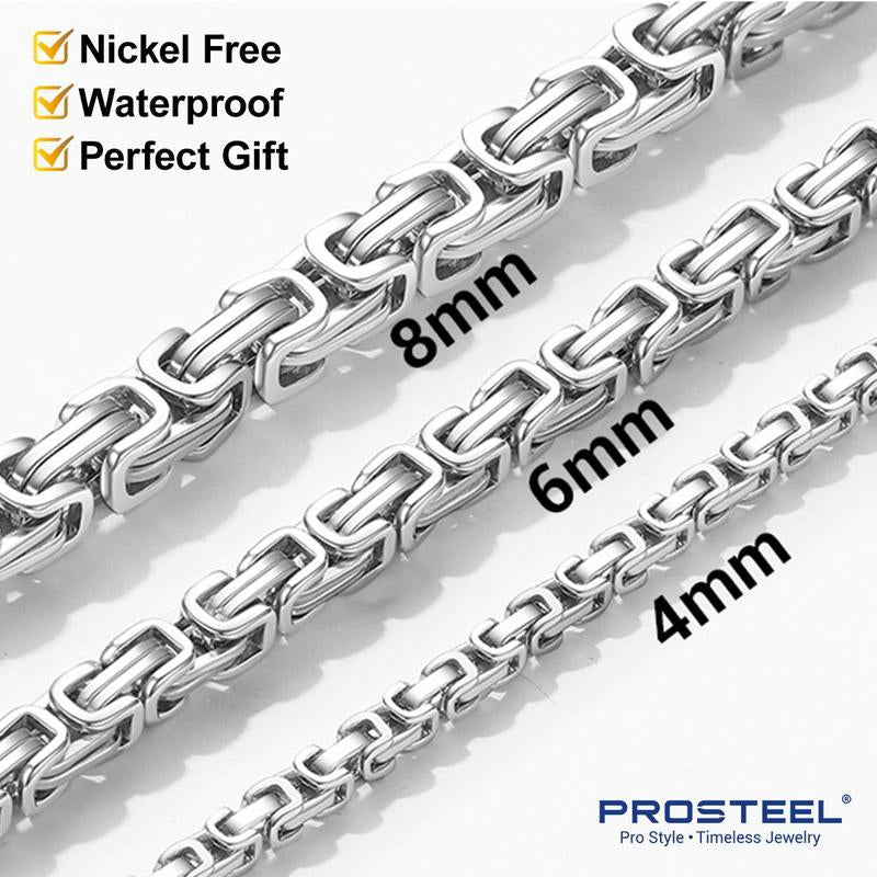 PROSTEEL Byzantine Chain Necklace Stainless Steel Stylish and Cool Length 18-30 Inches Width 4MM/6MM/8MM Necklaces for Men Women with Gift Box