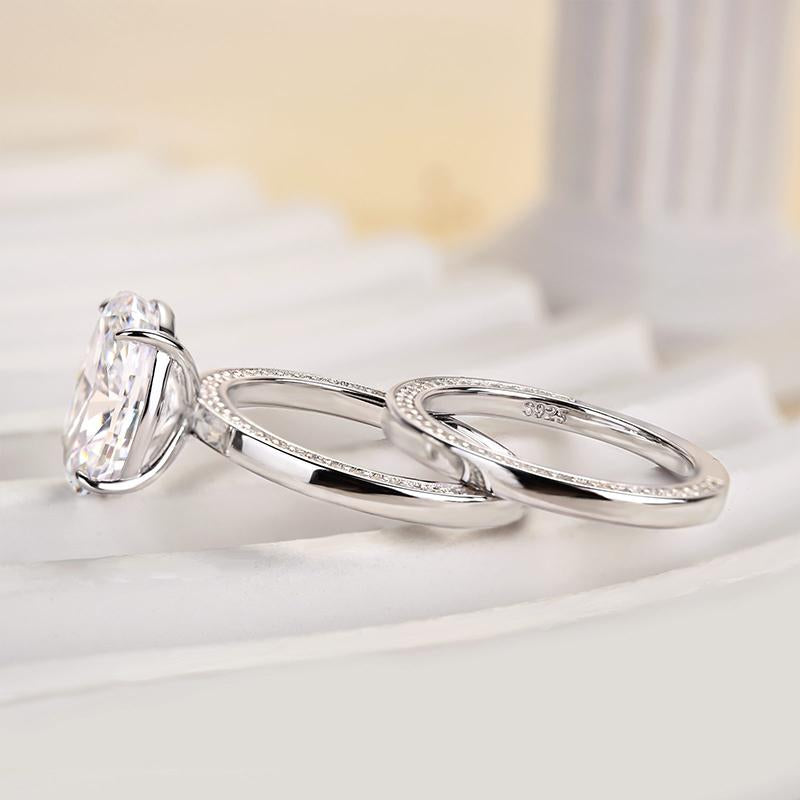 Effinny 3.5 Ct Oval Cut 2-Piece Wedding Ring Set with 5A Cubic Zirconia - Bridal and Anniversary Ring for Women