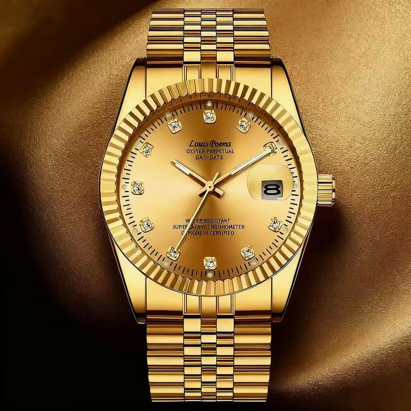 Louis Poems Gold Diary Luxury Business Watch - Men's Waterproof Quartz Timepiece