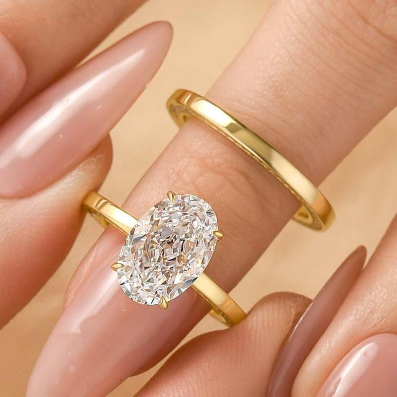 Effinny 3.5 Ct Oval Cut 2-Piece Wedding Ring Set with 5A Cubic Zirconia - Bridal and Anniversary Ring for Women