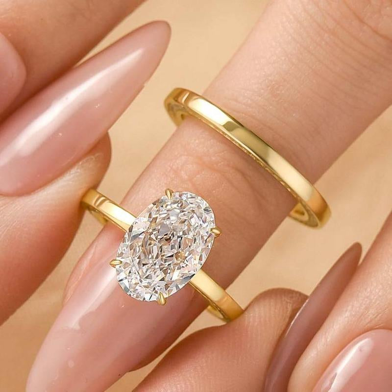 Effinny 3.5 Ct Oval Cut 2-Piece Wedding Ring Set with 5A Cubic Zirconia - Bridal and Anniversary Ring for Women