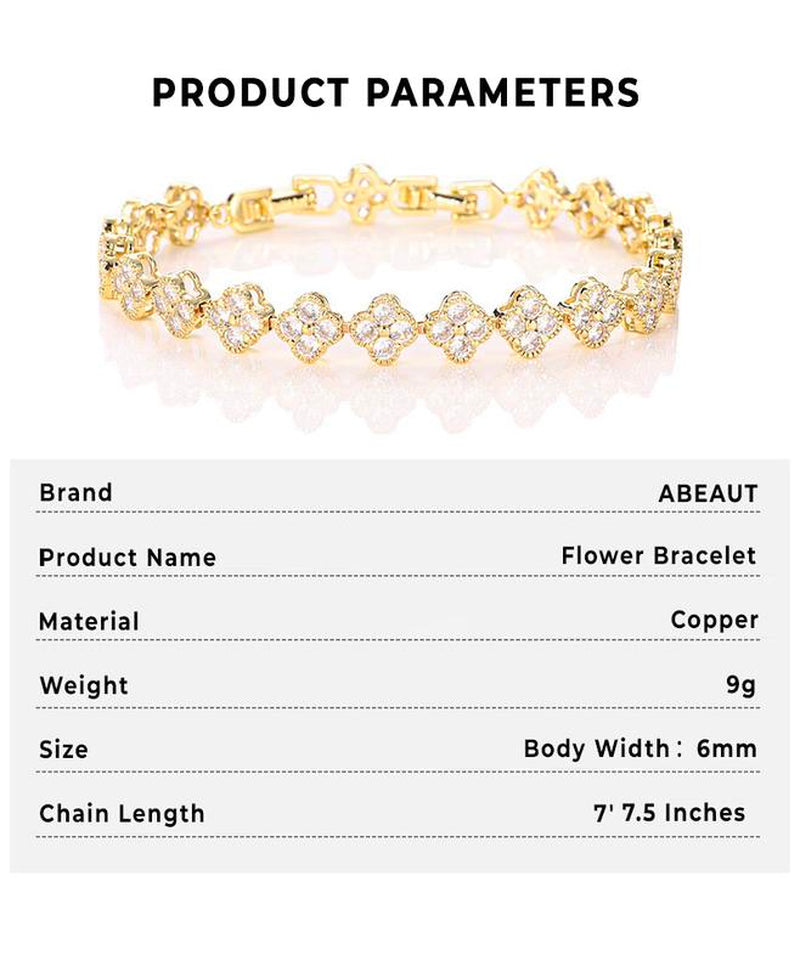 ABEAUT 14K Gold Plated Four-Leaf Clover Bracelet -Hypoallergenic Gold Bracelets for Women - Available in Sizes from 7" to 7.5" Inch