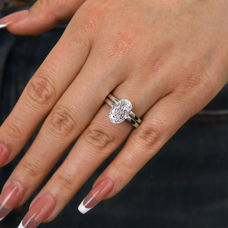 Effinny 3.5 Ct Oval Cut 2-Piece Wedding Ring Set with 5A Cubic Zirconia - Bridal and Anniversary Ring for Women