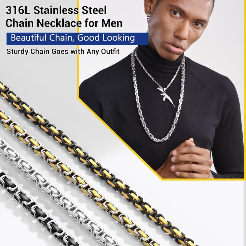 PROSTEEL Byzantine Chain Necklace Stainless Steel Stylish and Cool Length 18-30 Inches Width 4MM/6MM/8MM Necklaces for Men Women with Gift Box